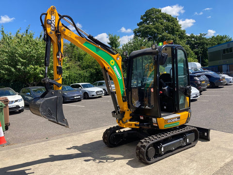 Sunbelt Rentals JCB mini digger fitted with a Rhinox digging bucket