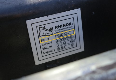 Rhinox digging bucket data plate
