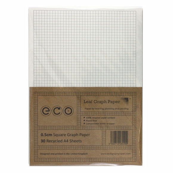 Graph Paper 5mm 0.5cm Squared, 100% Recycled, Plastic Free, 30 Loos – Leaf Graph Paper