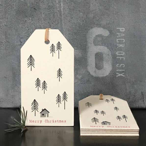 Six Label pack-Cream fir trees & house - Mrs Best Paper Co.