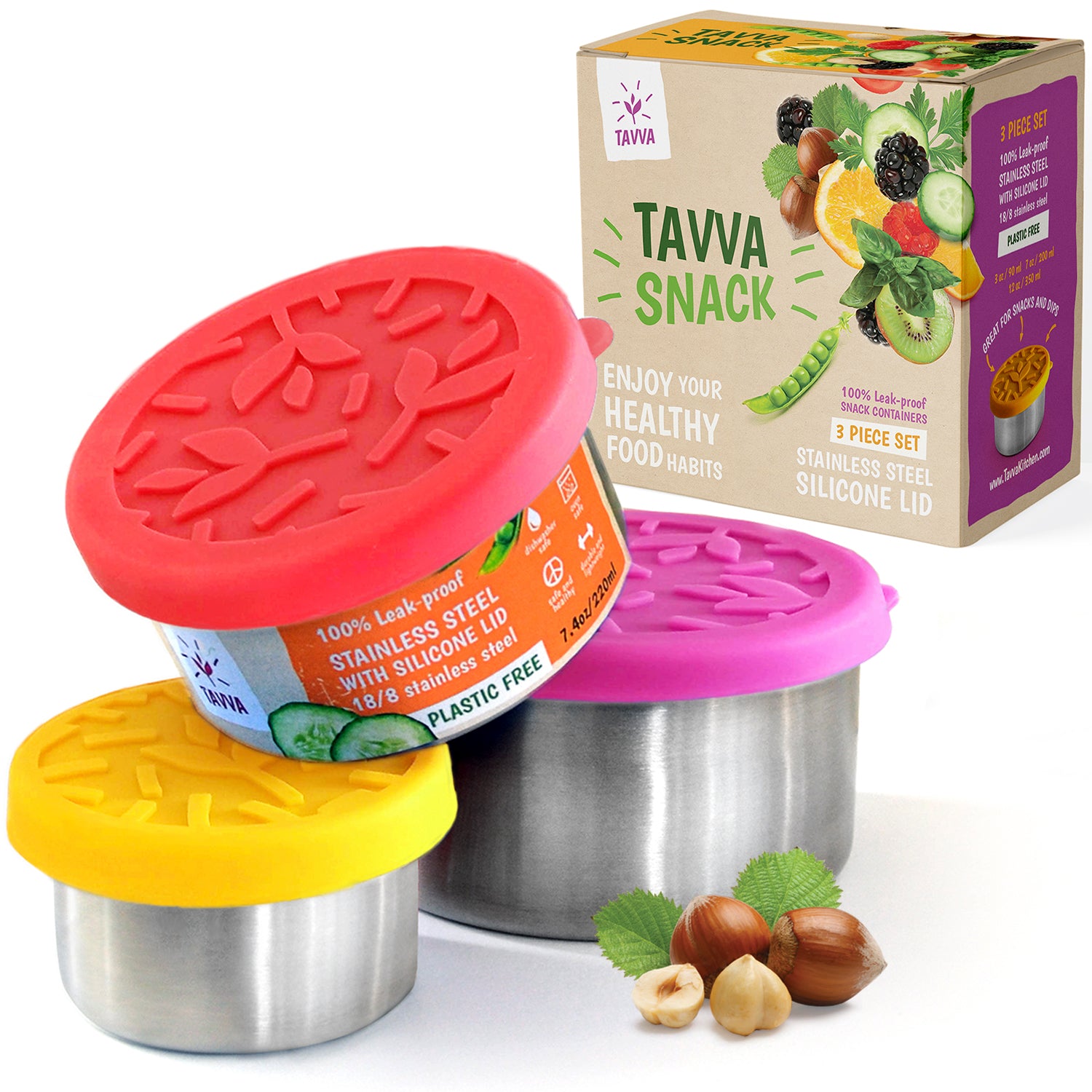 TAVVA Stainless Steel Snack Containers for Kids (12oz/7oz/3oz) - Kids Lunch  Containers for School, Containers with Lids, Stainless Steel Lunch