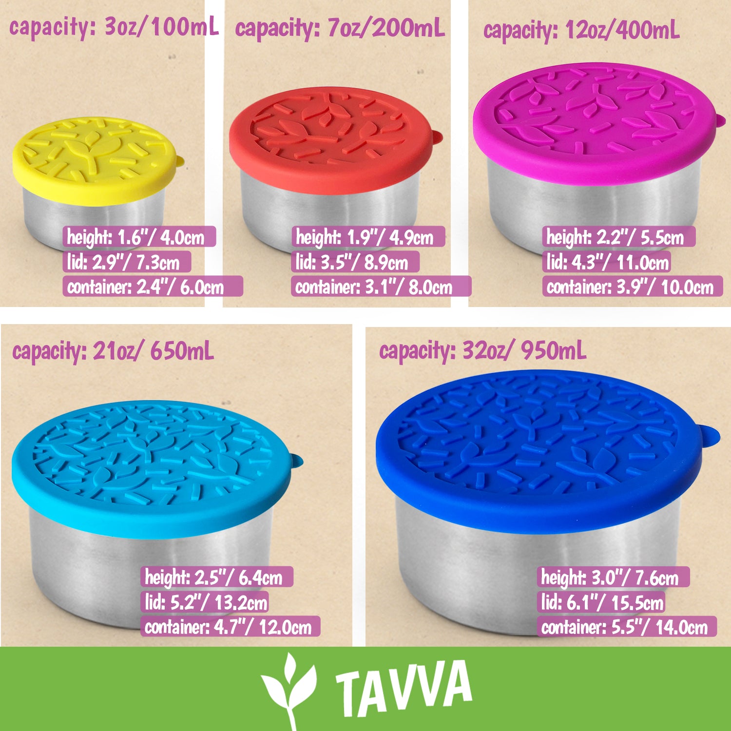 Tavva® Snack Deluxe Stainless Steel Containers Set of 3 - TAVVA Kitchen