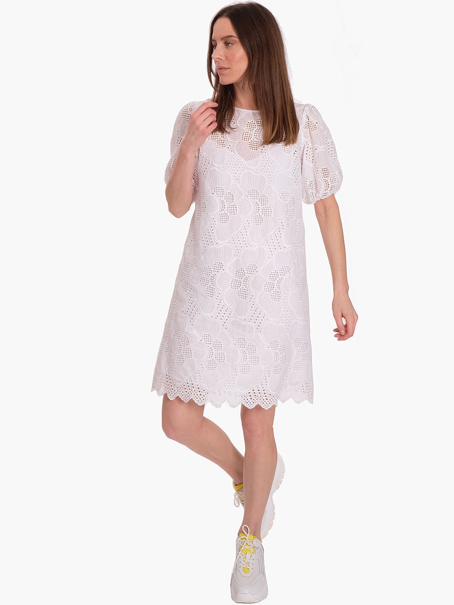 white cutwork dress