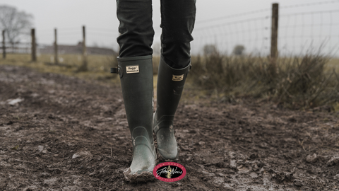 Hogs of Fife Wellington Boots in a muddy field