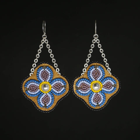 Blue and mauve beaded earrings