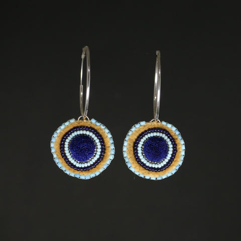 Blue tufted and beaded earrings