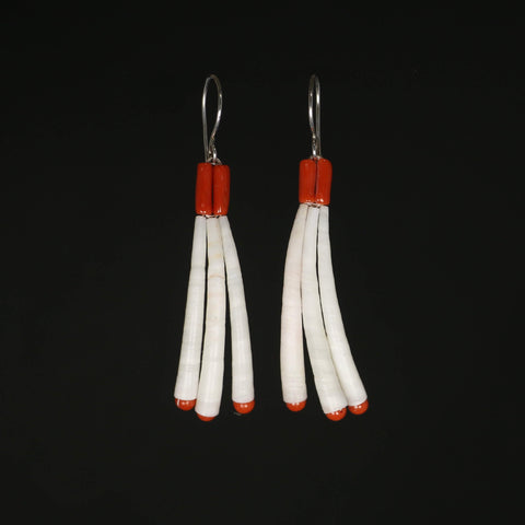 Coral and Dentalium shell earrings