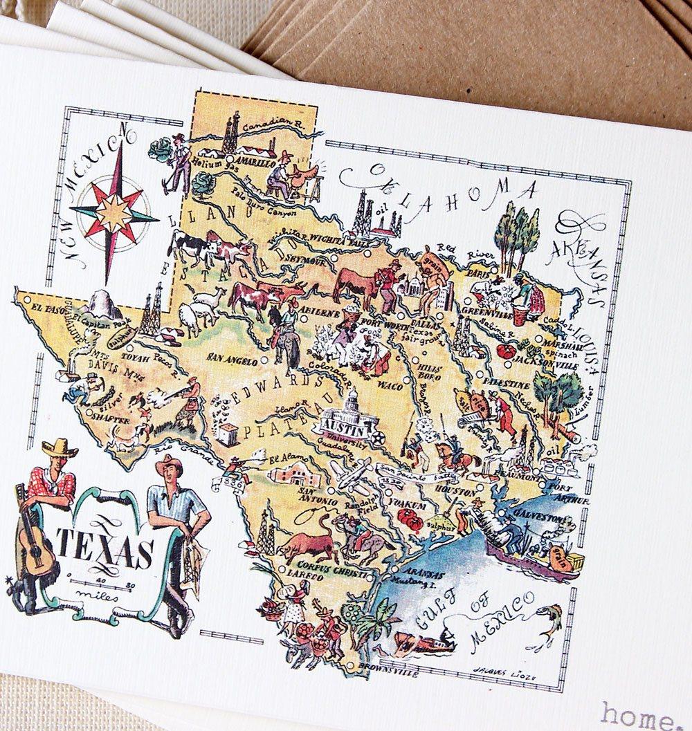 Texas Map Watercolor Note Cards Set of 10 with Envelopes Blank Inside  4.25x5.5