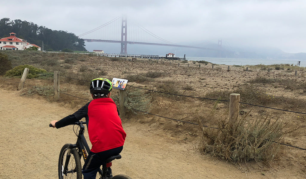 Biking Crissy Field near Golden Gate Bridge