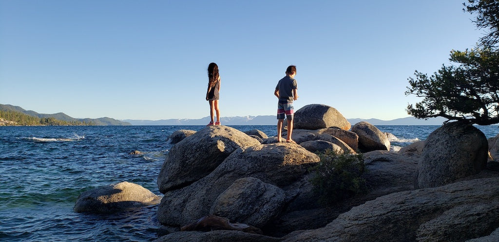 kids on rocks in lake tahoe