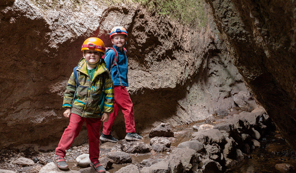 boys entering cave at Pinnacles NP