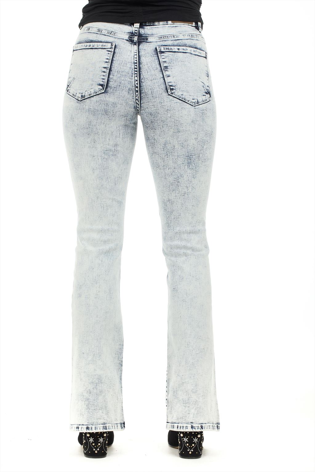 Black Acid Wash High Waisted Flare Jeans