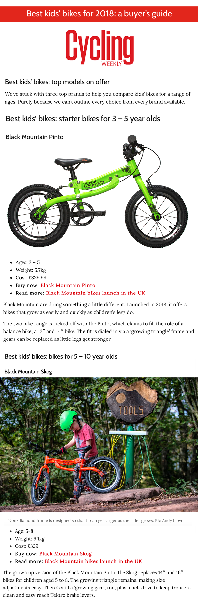 Cycling Weekly Best Kids' Bikes 2018 Black Mountain