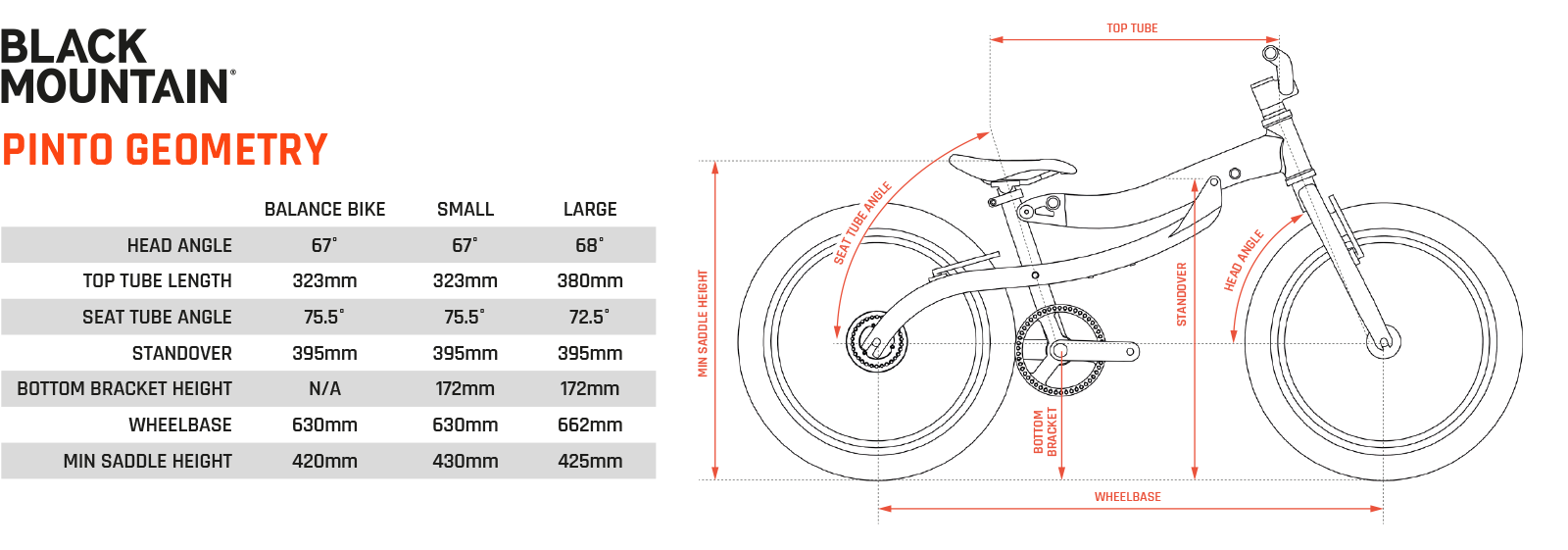 Black Mountain Bike Pinto Geometry