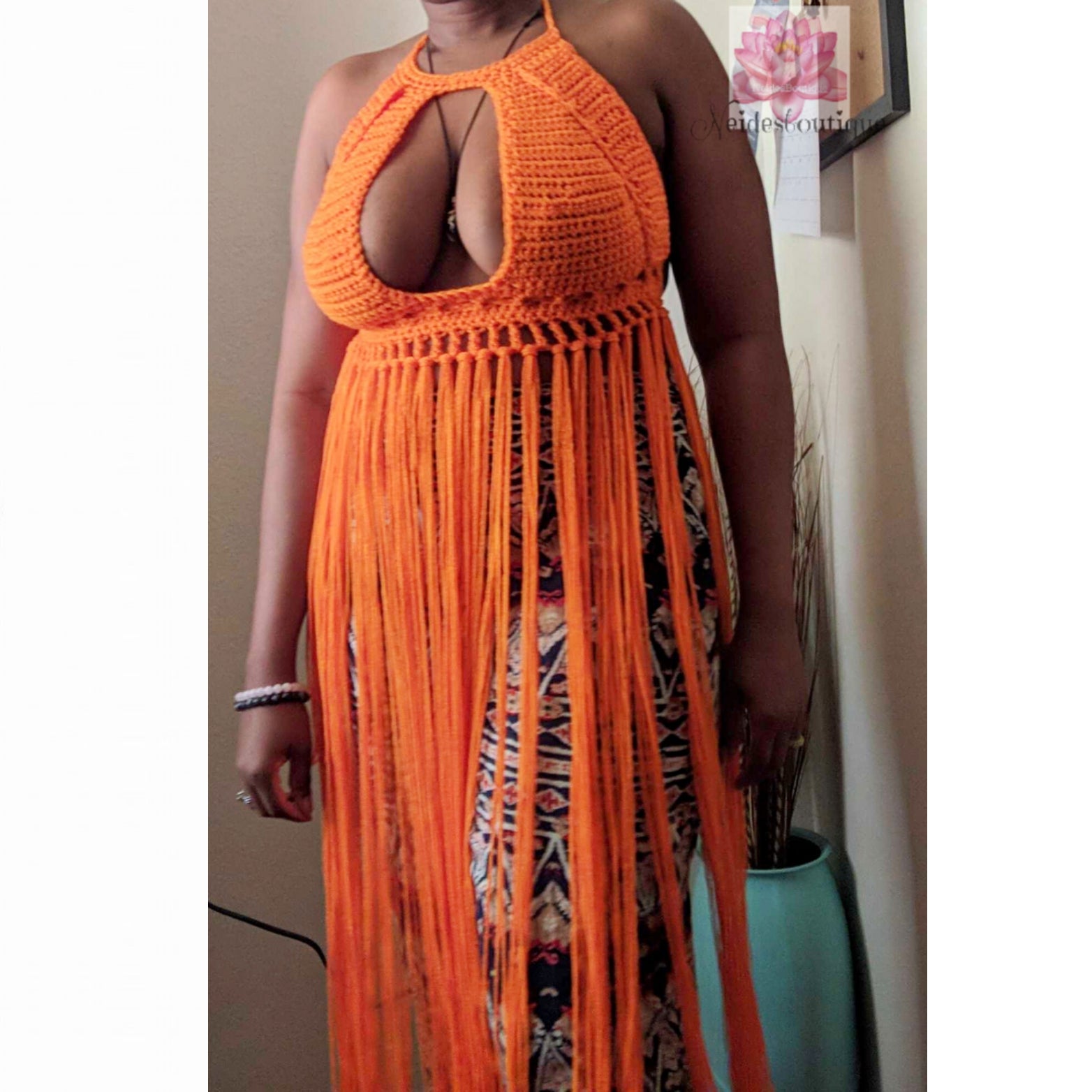 Festival bralette, Pumpkin(orange) color, fringe bralette, crochet Fri