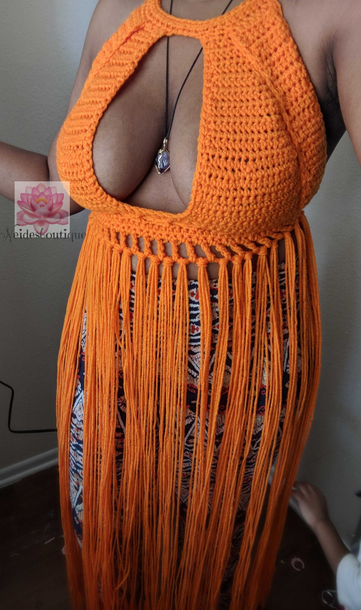 Festival bralette, Pumpkin(orange) color, fringe bralette, crochet Fri