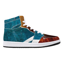 Denim-Style High-Top Leather Sneakers - White