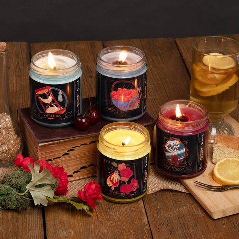 An image of our Tamora Pierce Location Series, made with Briarwick Candles.