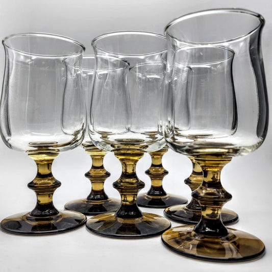 6 pc - Vintage Libbey Smokey Carrington Square Bottom Highball Drinking  Glasses