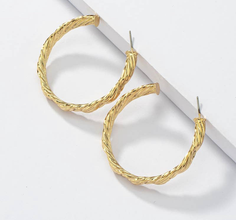 Holi Gold Solid Twist Open Hoop Earrings