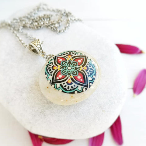 necklace pendant painted rock stone art unique Italy Annalisa Cacciatore