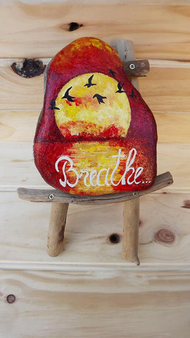 sunset sunrise red sky birds affirmation painted rock romantic breathe 