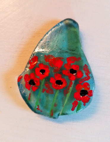 red flowers painted rock love decoration Pamela Campbell