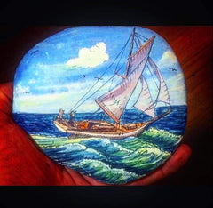 Rock painting boat Christine Onward Australia gallery blog article new music sea waves ocean travel adventure old bar