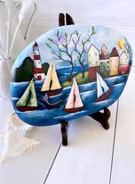 tasmania morning sea ocean seascape painted rock stone art collection gift shop sale beautiful smile therapy christine onward blog story statement