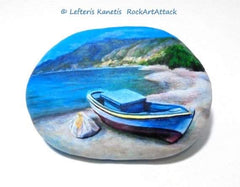 Rock art boats painting Christine Onward Australian gallery blog home decoration craft diy idea Greece 