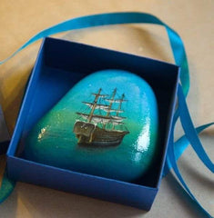 Miniature painting boat art rock gallery old bar blog gift style Christine Onward Australia decoration