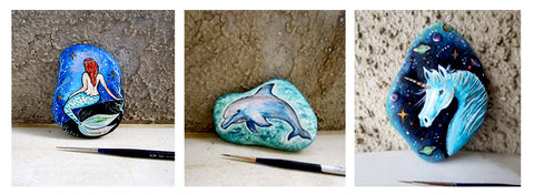 Blue ocean Mediterranean painted rocks Danijela Milosevic art online Christine Onward blog Australia 