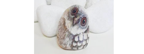 Painted rock owl home decoration by Brazilian rock painter, Debora Penachione