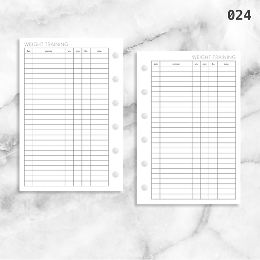  Personal Size Planner Workout Tracker Inserts