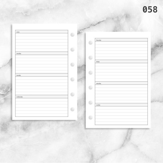 2024 WEEKLY Planner Insert Dated WO2P Horizontal Lined