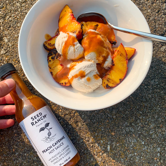 peach cayenne hot sauce on ice cream