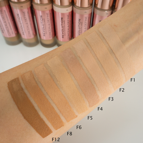 Makeup Revolution Conceal & Define Full Coverage Foundation Swatches