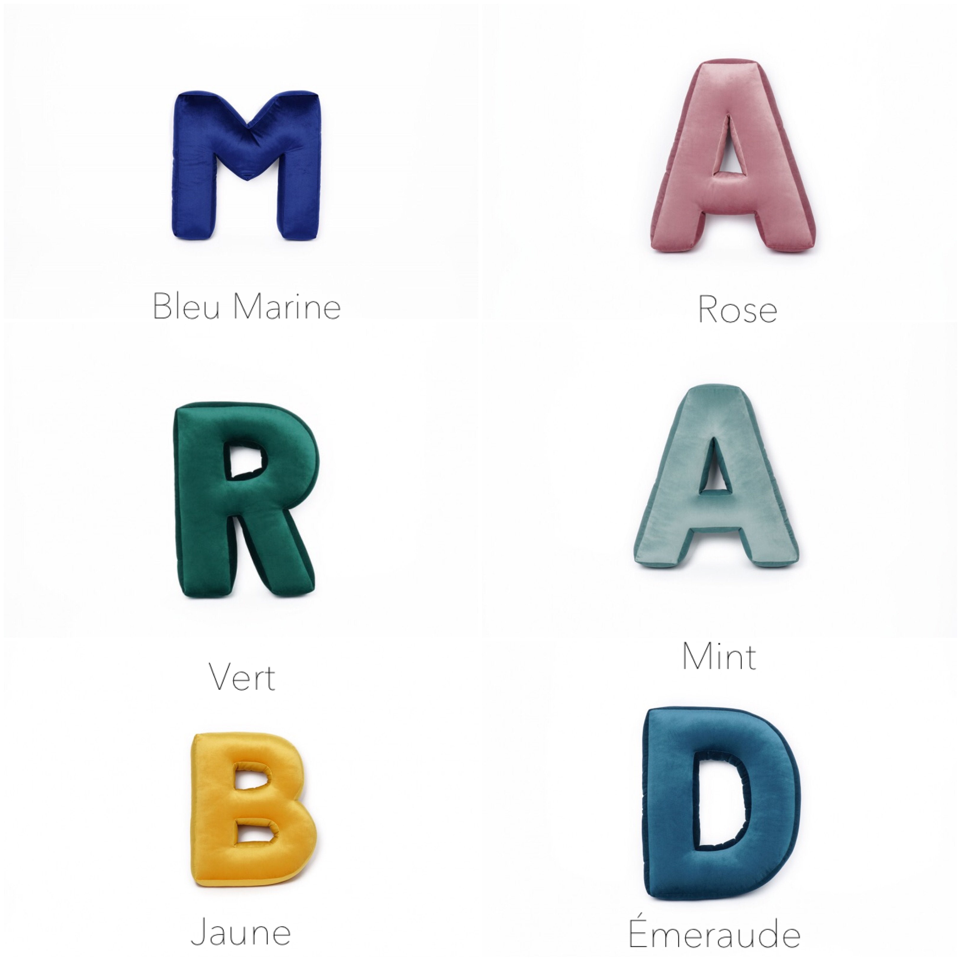 coussins lettres velours enfants