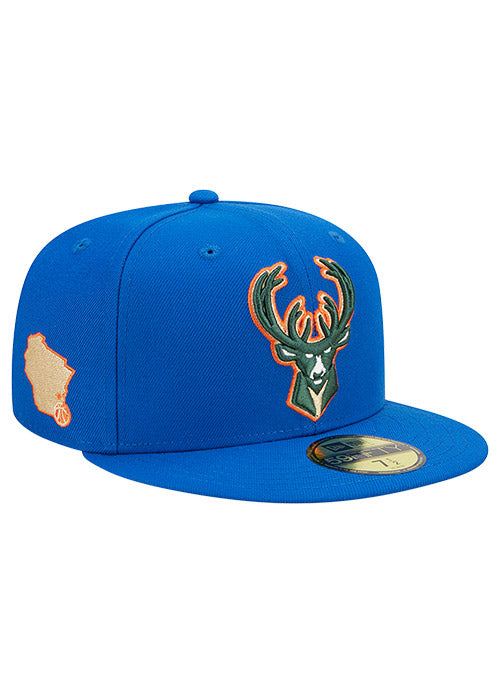 New Era 2022-23 City Edition 59Fifty Icon Milwaukee Bucks Fitted Hat In Blue - Angled Right Side View
