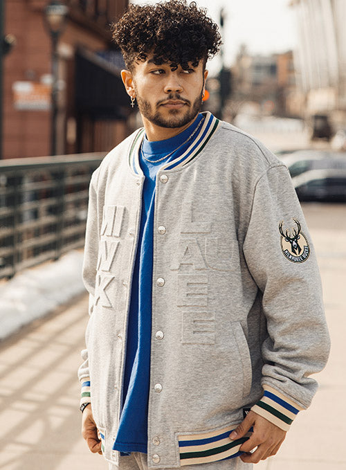 The Wild Collective Embossed Milwaukee Bucks Bomber Jacket | Bucks Pro Shop