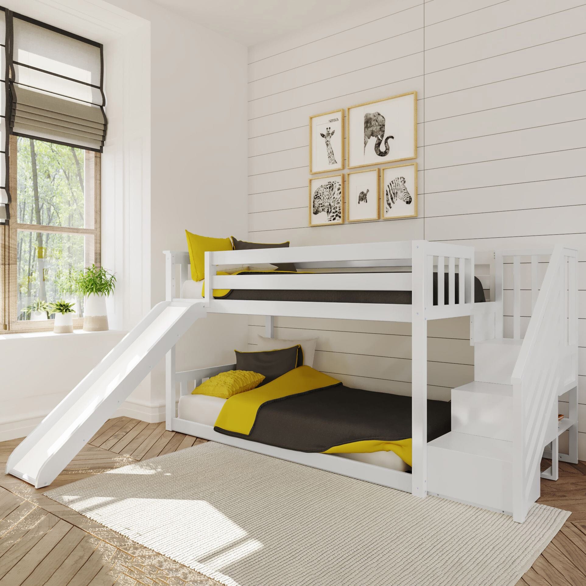 Image of Low Bunk Bed with Stairs and Slide