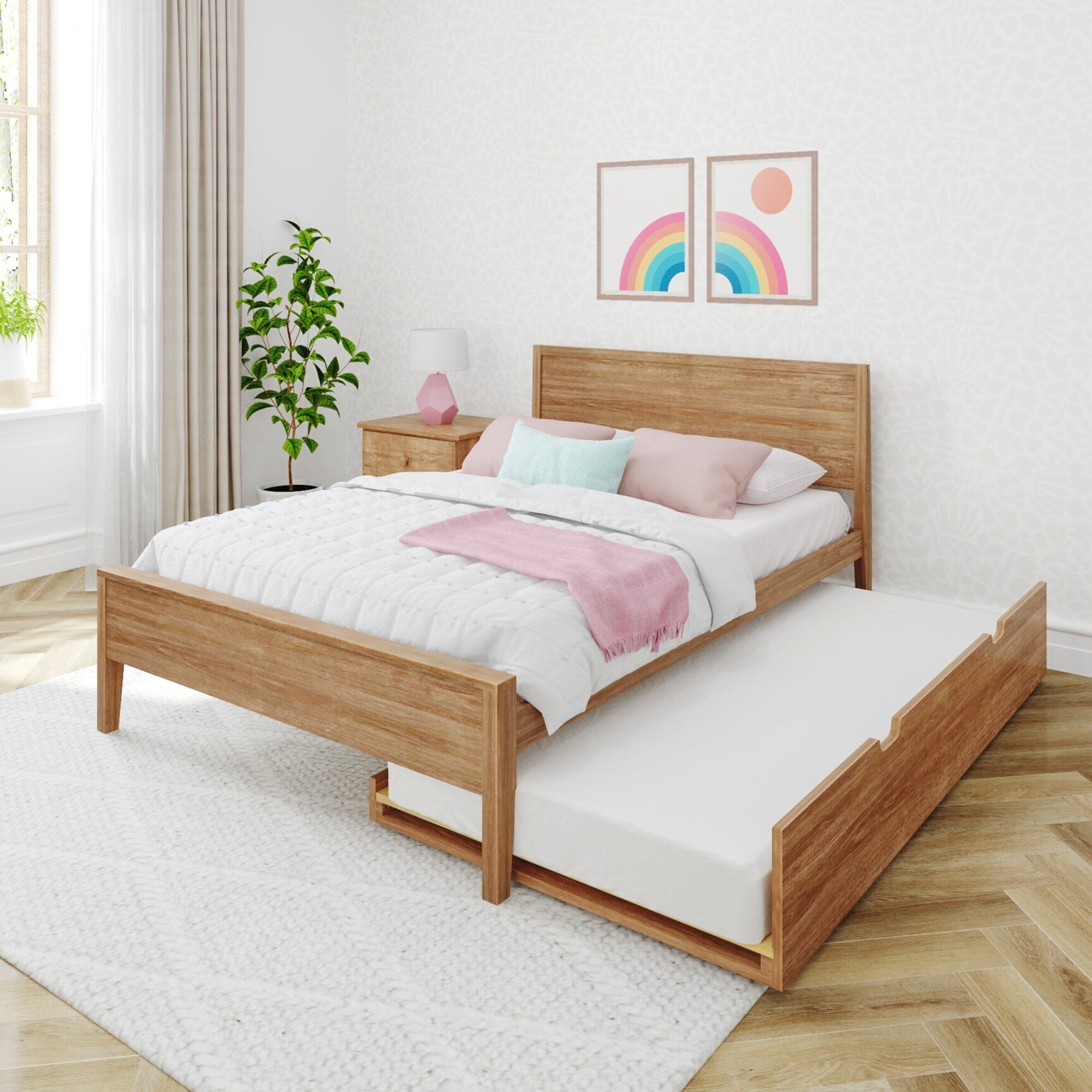Image of Full-Size Bed with Panel Headboard and Trundle