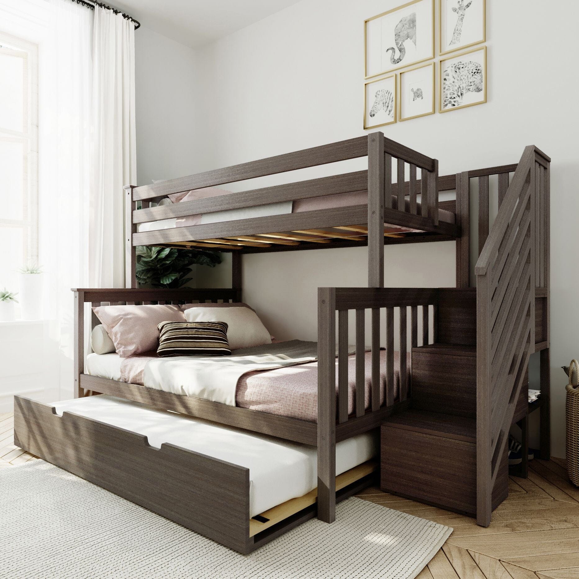 Image of Twin Over Full Staircase Bunk with Trundle