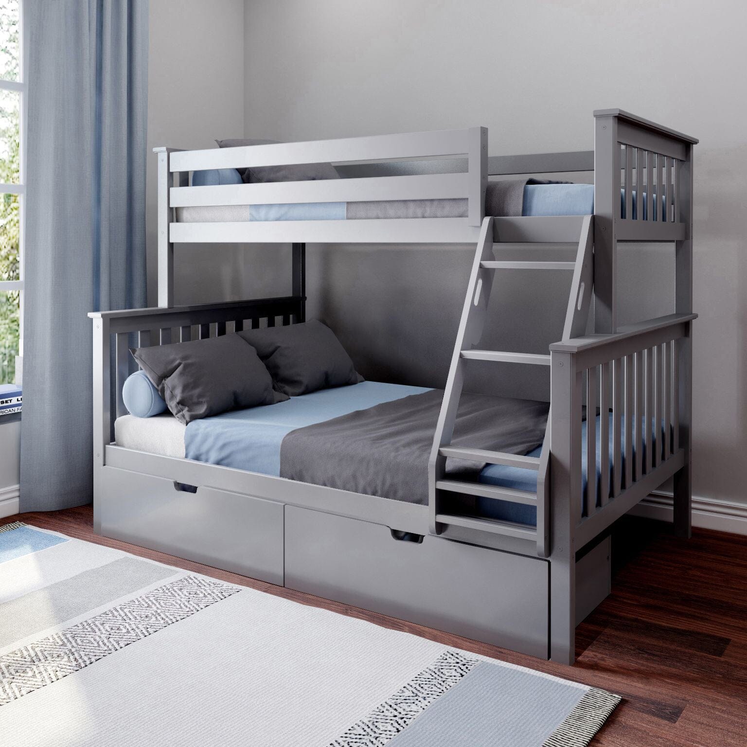Image of Kid's Twin Over Full-Size Bunk Bed with Storage Drawers