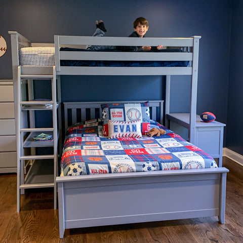 L-Shaped Bunk Bed with Desk and Bookcase