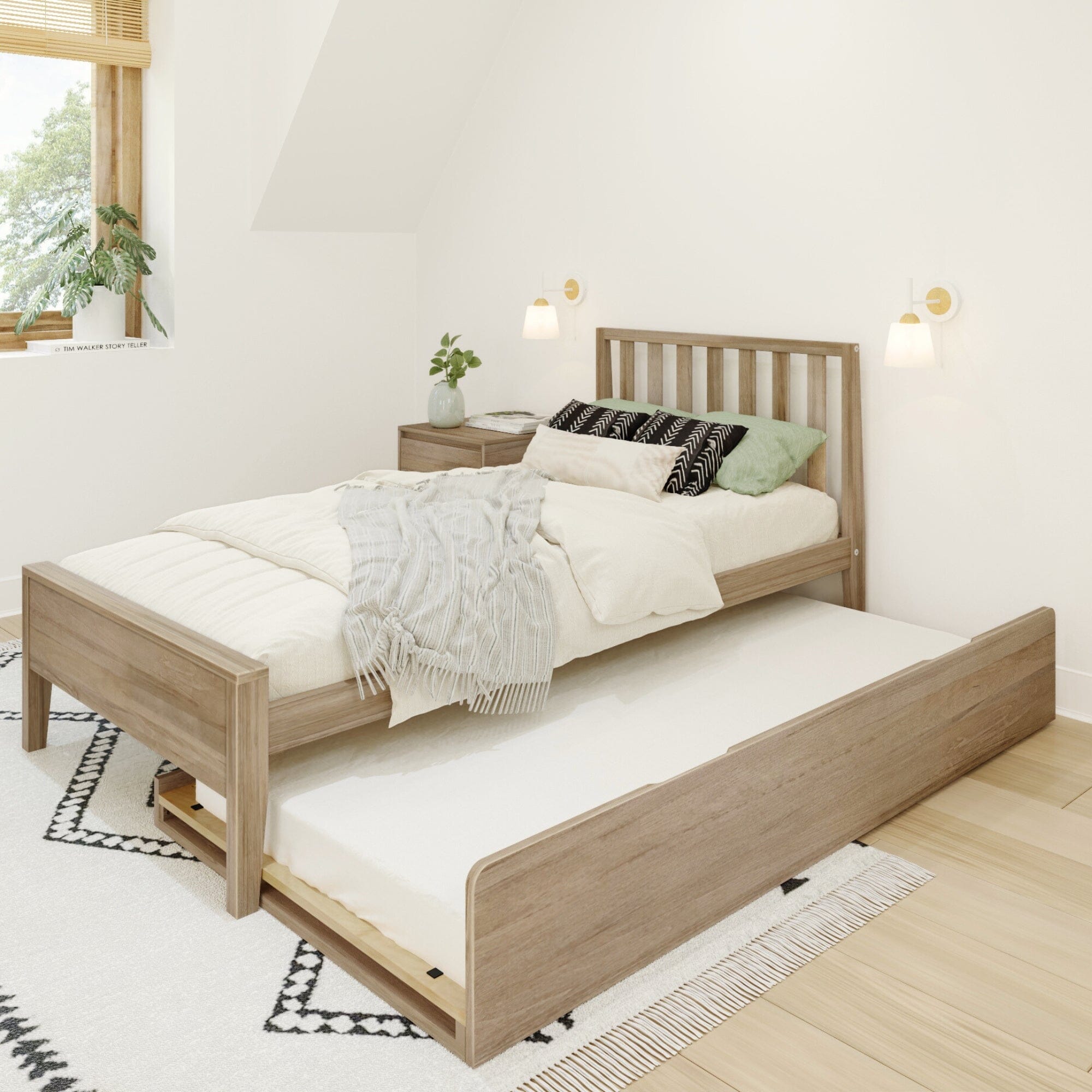 Image of Scandinavian Twin-Size Bed with Twin-Size Trundle