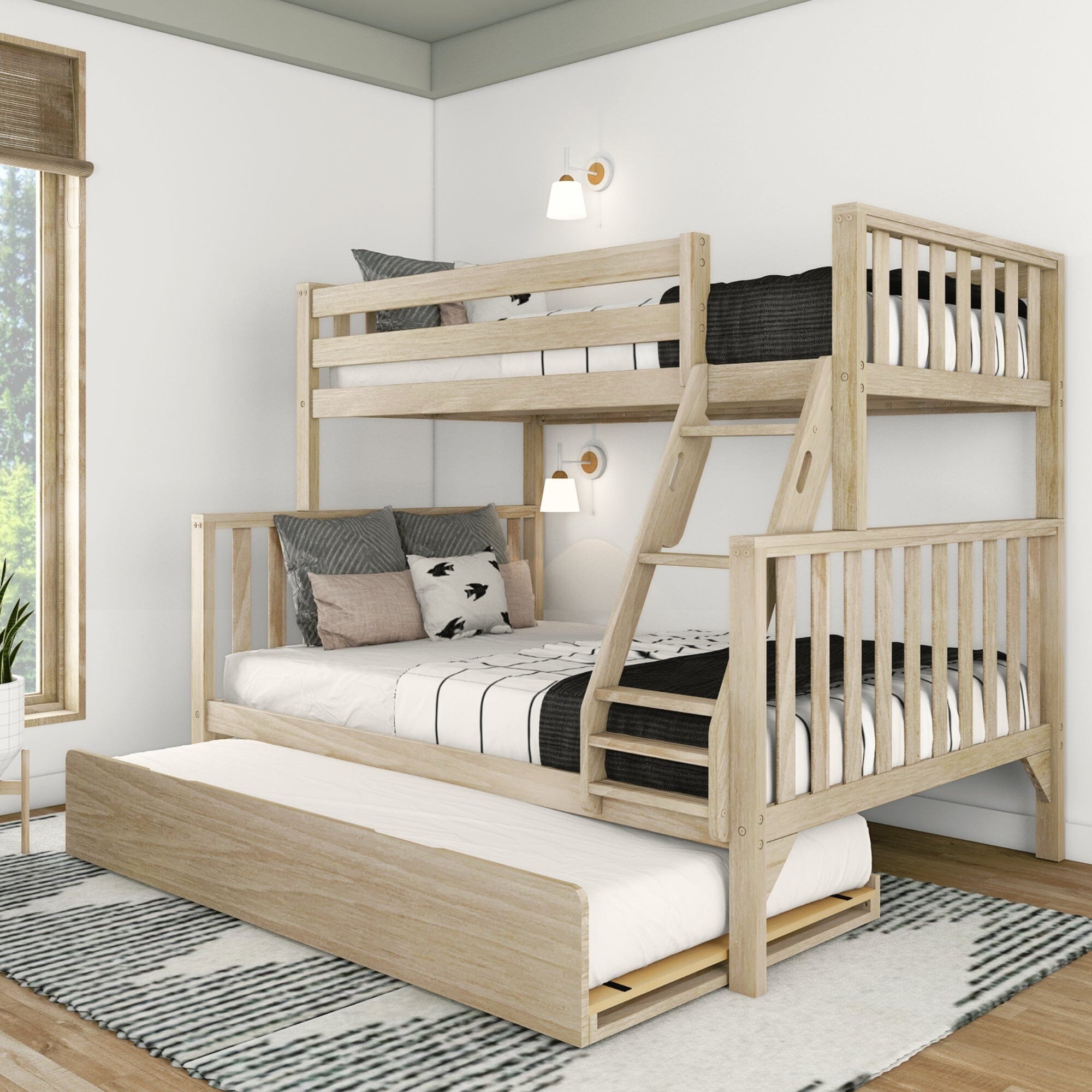 Image of Scandinavian Twin over Full Bunk Bed with Twin-Size Trundle