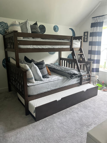 Twin Over Full Bunk Bed with Trundle in Walnut