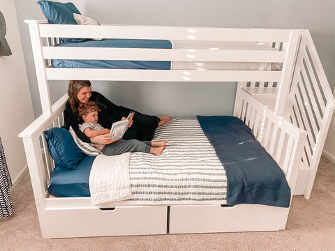 Twin over Full Bunk Bed with Stairs and Underbed Storage Drawers