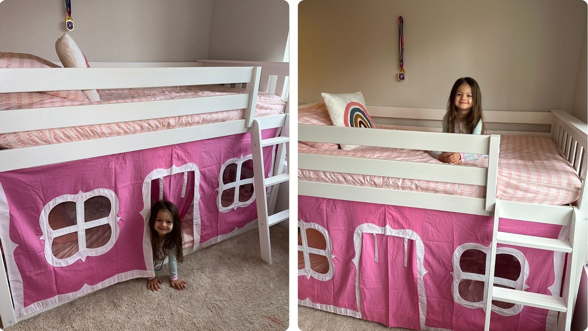 low loft bed with curtain